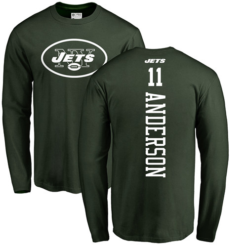 New York Jets Men Green Robby Anderson Backer NFL Football #11 Long Sleeve T Shirt